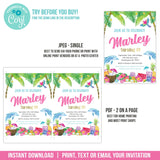 Tropical Birthday Invitation with Dolphins. Girl Summer Party Invite. EDITABLE Printable DO1