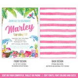Tropical Birthday Invitation with Dolphins. Girl Summer Party Invite. EDITABLE Printable DO1
