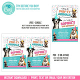 Calling All Pawty Animals! EDITABLE Puppy Dog Birthday Party Invitation with Cute Puppies Corjl PAW1