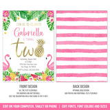 Pineapple 2nd Birthday Invitation. Editable Tropical Second Party Invite for Girls, Flamingo