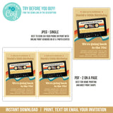 Editable 70s Party Invitation Template, Retro Cassette Tape, Mixtape Digital Invite for a Man