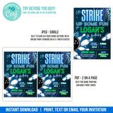 Editable Bowling Birthday Invitation for Boys, Glow in the Dark Bowling Party Digital Invite