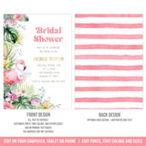 Tropical Flamingo Bridal Shower Invitation. EDITABLE Floral and Gold Bridal Shower Invite, Corjl BOH3