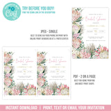 Bridal Shower Invitation. Bohemian Proteas Gold Boho EDITABLE Invite for a Bridal Shower BOH1