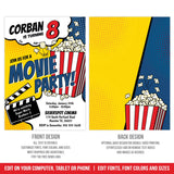 Movie Birthday Invite for Boys. EDITABLE Party Invitation for a Popcorn & Movies Party MO1