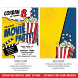 Editable Movie Birthday Invite. Boy Popcorn and Movies Party Digital Invite Template