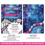 Movie Night Birthday Invitation. EDITABLE Movies Party Invite for Girls. Popcorn Stars Glitter Movie Strip MO2