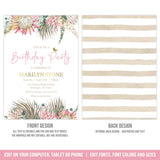 Editable Boho Birthday Invitation for a woman. Protea theme party digital invite