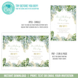 Editable Tropical Birthday Invite for a Woman. Elegant tropical leaves and Gold Pineapples Digital Invite