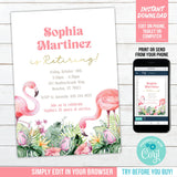Retirement Party Invitation with Flamingos. EDITABLE Tropical Floral and Gold Invite BOH3 RE2