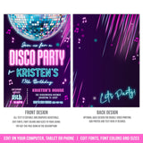 Neon Glow Disco Party Invitation. Glow in the Dark Disco Ball EDITABLE Birthday Invite Teen Tween GLO1