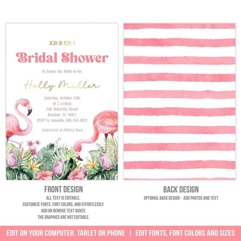 Flamingo Bridal Shower Invitation. EDITABLE Tropical Flamingos Bridal Invite. BOH3