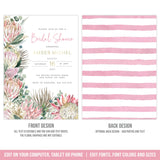 Bridal Shower Invitation. Bohemian Proteas Gold Boho EDITABLE Invite for a Bridal Shower BOH1