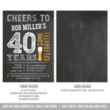 Editable Cheers to 40 Years Birthday Invitation, Beer theme digital invite for a man. Silver