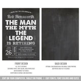 Editable Retirement Party Invitation for The Man, The Myth, The Legend. Retiring Invite for Him. Silver. Instant Download RE1