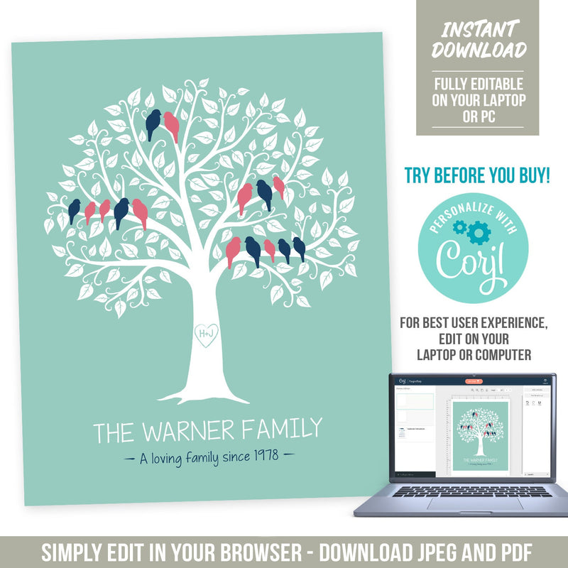 EDITABLE Family Tree for 3 Generations. DIY Family Tree Print for Parents or Grandparents. Printable.