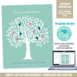 Family Tree Gift for Grandparents. EDITABLE Grandparent Print for a Personalized Gift. Edit in Corjl