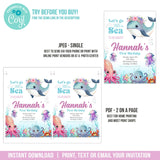 Under the Sea First Birthday Invitation. EDITABLE Sea Creatures 1st Birthday Invite with Whale US1