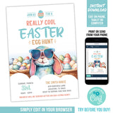 Cool Easter Invitation. EDITABLE Easter Bunny with Sunglasses Invite Template EAS1