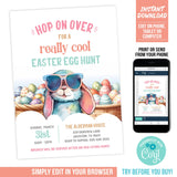 Cool Easter Egg Hunt Invitation with an Easter Bunny in Sunglasses. Corjl EAS1