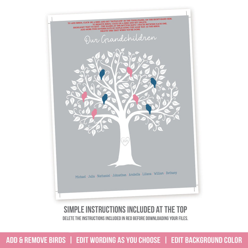 EDITABLE Family Tree for Grandparents. Grandchildren Family Tree Printable Download