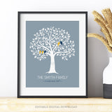 A Family Tree print – the perfect personalized gift for parents or any family member. Whether it's for Mother's Day, Christmas, or any special occasion, this editable Family Tree is a beautiful way to celebrate the bonds that tie us together. With its customizable features, you can add names, dates, and special details to create a truly unique and heartfelt keepsake. By Tangled Tulip Designs.