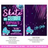 Roller Skating Birthday Invitation. EDITABLE Neon Glow in the Dark Roller Skating Invite ROL1