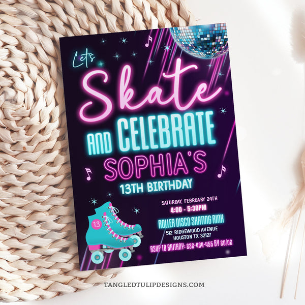 Let's Skate and Celebrate Roller Skating Birthday Party Invite. Tangled Tulip Designs - Birthday Invitations