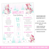 First Birthday Milestones Poster Sign Editable Winter Snowman 1st Birthday Template