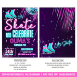 Ice Skating Party Editable Invitation, Girl Ice Skate Birthday Digital Invite, Neon Glow Disco Ball