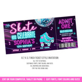 Roller Skating Birthday Invitation Ticket. EDITABLE Girl's Roller Skate Party Invite. Neon Glow ROL1